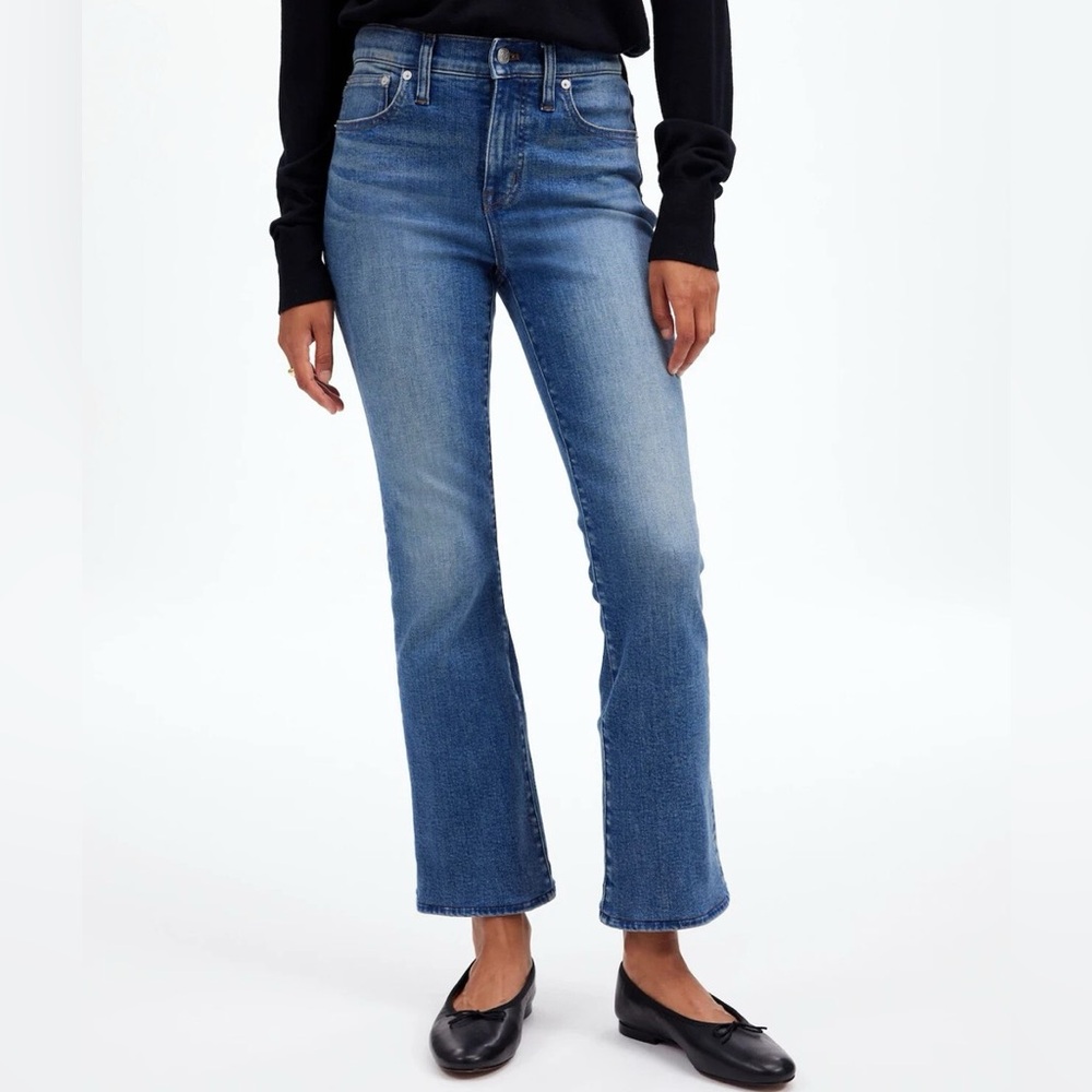 Madewell Mid Rise Kick Out Blue Jeans Crop Straight Flare Leg Stretchy Size 31